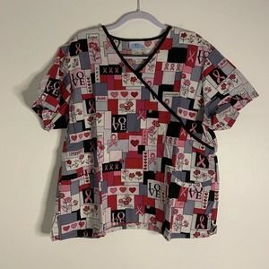 SB Scrubs Multi-Color Mock Neck Cancer Awareness Scrub Top Medical Uniform XL